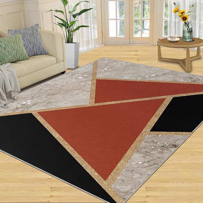 Geometric Marble Carpet Abstract Marble Texture Area Rugs 3D Modern Geometry Area Carpet Irregular Geometric Art Rug for Living Room Dining Room 6x8ft
