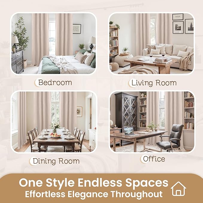 BGment 100% Long Blackout Curtains for Living Room 96 Inch Long - Linen Textured Thermal Insulated Total Sun Blocking Linen Look Burlap Color Window Drapes for Bedroom/Farmhouse, 2 Panels, 52 x 96