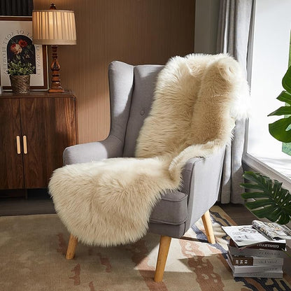 AMTOVO Faux Sheepskin Rug, Beige Ultra Soft Fluffy Shag Area Rug, 2 x 6 ft Faux Fur Rug for Bedroom Sofa Throw Cushion Room Decor, Sheepskin