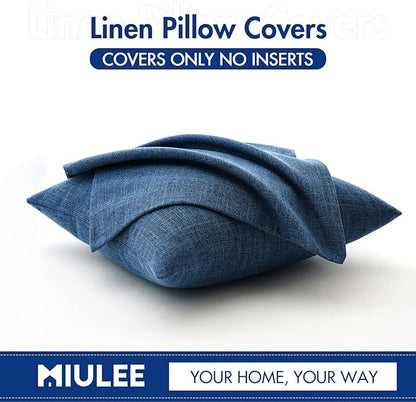 MIULEE 24x24 Inch Euro Linen Burlap Pillow Covers, Set of 2 Large Square Farmhouse Boho Decorative Pillows - Blue Home Decor for King Bed, Sofa, Couch, Bedroom,Livingroom