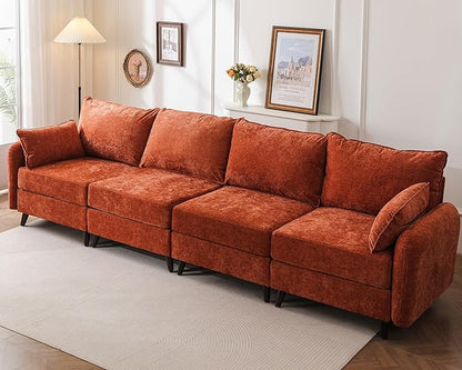 135'' Modular Sectional Sofa with Seats Storage,Oversized 4-Seater Comfy Cloud Couches with Deep Seat,Sectional Couches for Living Room,Apartment,2 Throw Pillow,Chenille,Orange