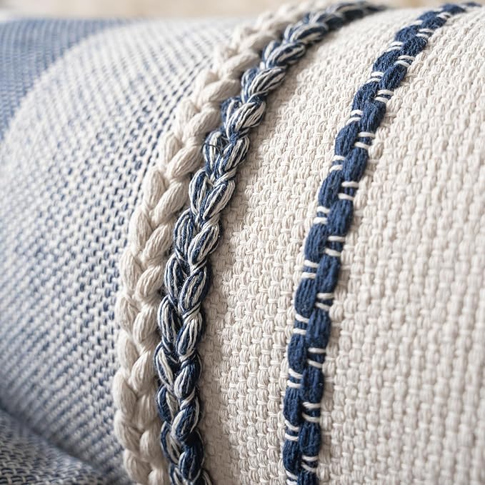 Boho Throw Pillow Covers 18x18 Inch Set of 2, Navy Blue Textured Decorative Couch Pillow Cases for Farmhouse Home Decor, Accent Cushion Cover for Sofa, Bed, Living Room, Bedroom