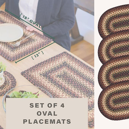 Homespice Prescott Jute Braided Placemats, Country Primitive Decor, Set of 4, Black and Red 13x19 Oval Table Mats - Vibrant Colors, Durable, Easy to Clean and Protects Furniture