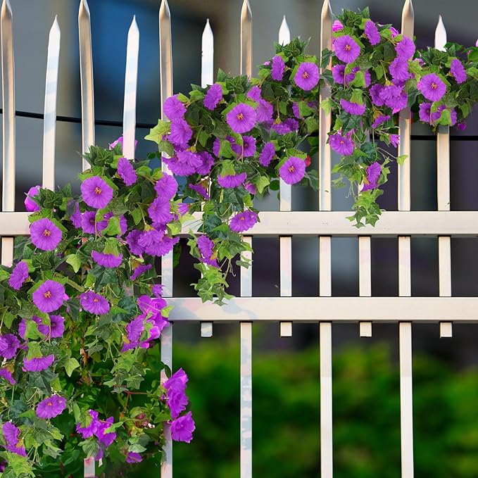 RECUTMS Artificial Fake Hanging Flowers Plants for Outdoor Spring Decor, 2 Pcs UV Resistant Faux Petunias Trailing Plants Realistic Flower Look Real for Door Wall Yard Porch Garden Planter (Fuchsia)