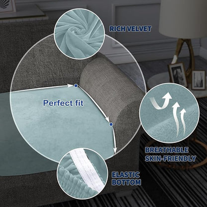 MAXIJIN 1 Piece Velvet Chaise Cover Stretch Sectional Couch Covers for L Shaped Sofa Fitted Soft Chaise Lounge Cushion Cover Sofa Slipcover with Elastic Bottom (Chaise Cover, Dusty Blue)