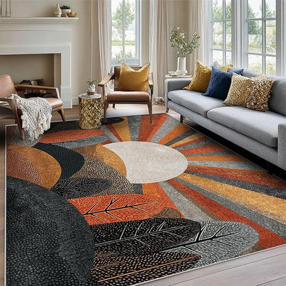 Bohemian Rug, Large 8x12 Area Rugs Abstract Forest Sun Tree Pattern for Living Room, Bedroom, Bohemian Home Decor Accessories Indoor Carpet, Non Slip & Machine Washable