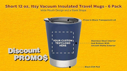 Personalized 12 oz. Itsy Vacuum Insulated Travel Mugs - 6 Pack - Custom Text, Logo - Blue
