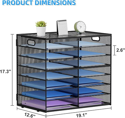 Lavatino 14 Compartments Paper Organizer for Desk, Mesh Literature Organizer, Mail File Sorter Tray with Handle, Desktop Mailbox for Office Classroom Home, Black
