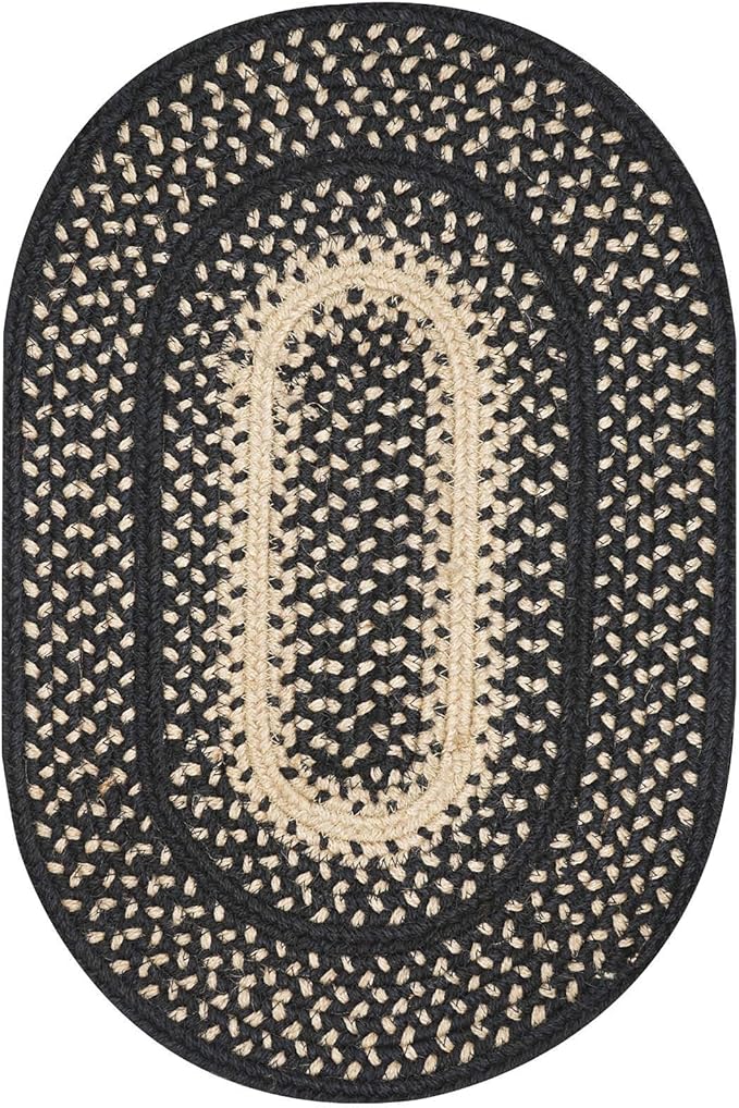 Homespice Manchester Jute Braided Oval Placemats, Country Primitive Decor, Set of 6, 13x19 Black and Tan Table Mats - Vibrant Colors, Durable, Easy to Clean and Protects Furniture