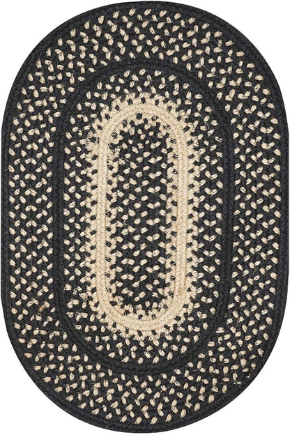 Homespice Manchester Jute Braided Oval Placemats, Country Primitive Decor, Set of 6, 13x19 Black and Tan Table Mats - Vibrant Colors, Durable, Easy to Clean and Protects Furniture