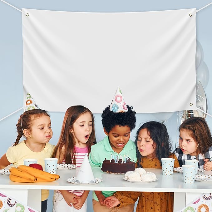 Blank DIY Banners Polyester Oxford Cloth White Banner with Hanging Rope for Wall Signs Writing DIY Painting Indoor Outdoor Office Camping Yard Birthday Party Decorations Supplies 4.9x3ft-BECKTEN
