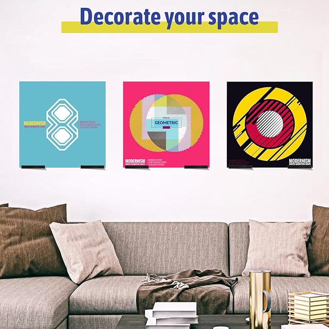 12Pcs Vinyl Record Wall Mount Shelves, 4 Inch Black Acrylic Album Display Shelf Durable Floating Wall Shelves for Record Storage, Album Display, Bookshelf, Picture for Study Room, Living Room