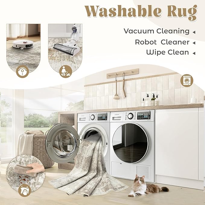 6x9 Area Rugs for Living Room, Washable Modern Abstract Large Area Rug Neutral Soft Non Slip Kids Rug Stain Resistant Indoor Carpet for Bedroom Nursery Dining Room Playroom Office(BeigeBrown, 6'x9')