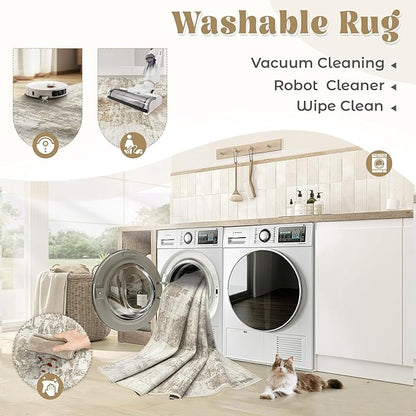 9x12 Area Rug for Living Room, Washable Modern Abstract Large Area Rug Neutral Soft Non Slip Kids Rug Stain Resistant Indoor Carpet for Bedroom Nursery Dining Room Playroom Office(BeigeBrown, 9'x12')