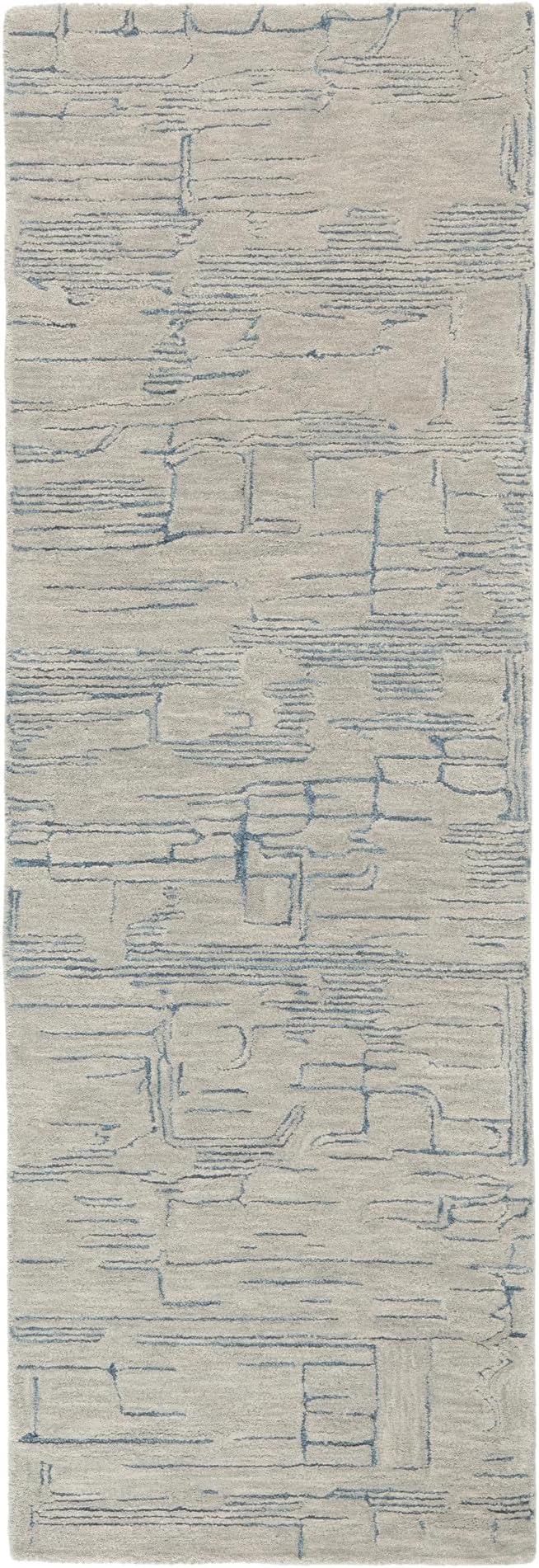 TOWN & COUNTRY LUXE Remi Abstract Line Art Handcrafted 100% Wool Runner Area Rug, Grey/Blue, 2'5"x7"