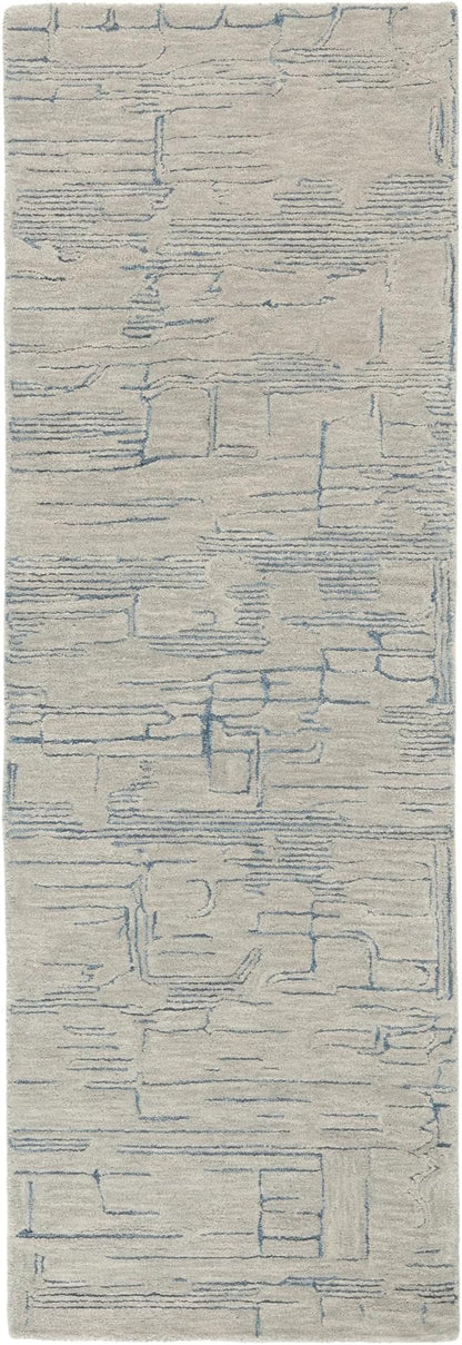 TOWN & COUNTRY LUXE Remi Abstract Line Art Handcrafted 100% Wool Runner Area Rug, Grey/Blue, 2'5"x7"