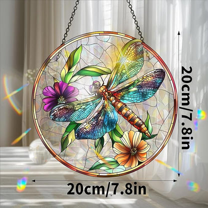 Bimkole Dragonfly Sun Catchers Indoor Window - Flowers Acrylic Suncatcher Hanging Decoration for Living Room Bedroom Summer Home Balcony Outdoor Garden Ornaments Decoration 7.8x7.8 Inch