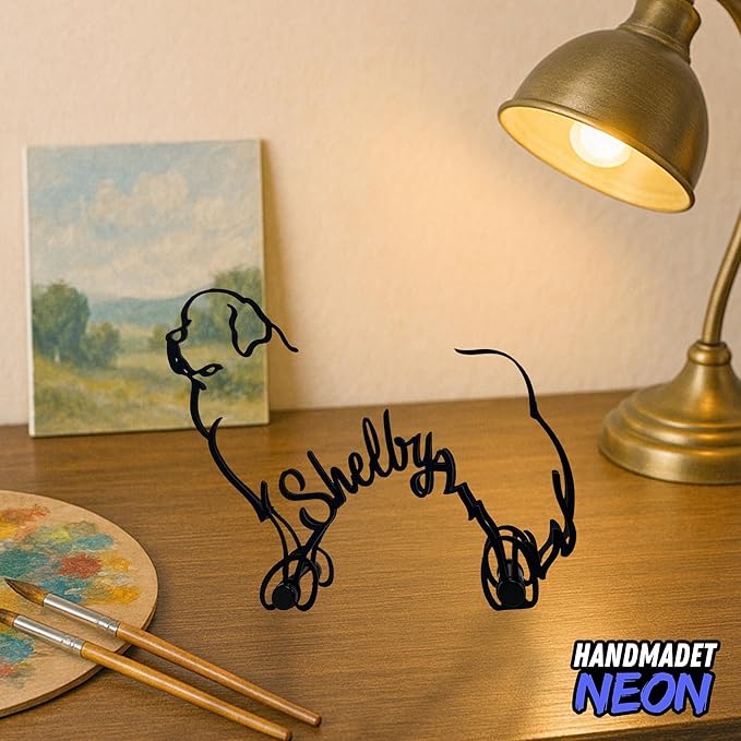 Personalized Newfoundland Dog Minimalist Sculpture, Custom Name Newfie Dogs Metal Desk Decor, Decorative Aesthetic Table Sign Gifts for Pet Lovers, Kids Room, Home Office Decoration