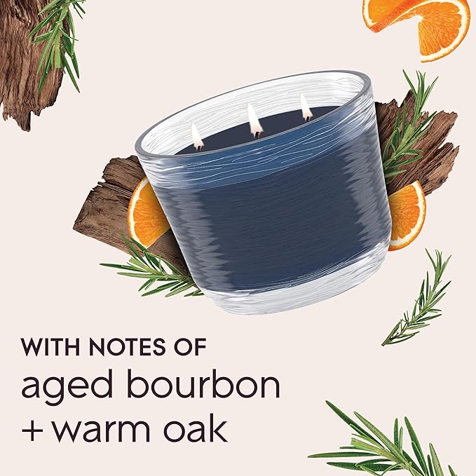 Glade 3-Wick Scented Candle Jar, Smooth Bourbon & Oak, Air Freshener Infused with Essential Oils, 6.8 Oz, 3 Count