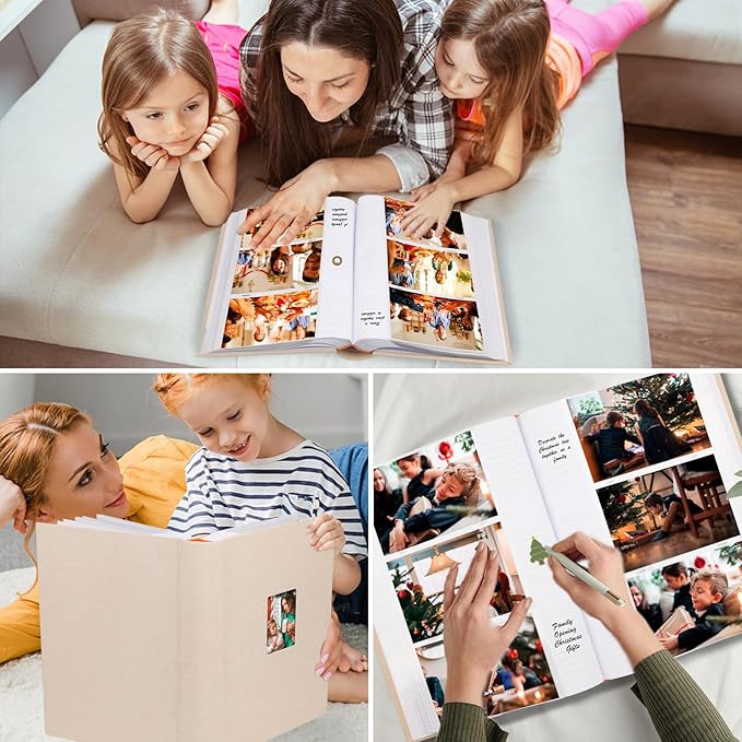 XFveiwoo Photo Album 4x6 450 Photos with Writing Space,4 x 6 Photo Book Linen Cover with Front Window, 4x6 Picture Album 450 Photos Photo Album Book for Wedding Kids Travel Family Baby Pictures, Beige