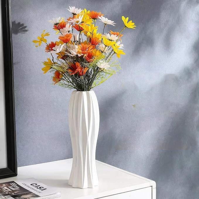12Inch Tall Ceramic White Flower Vase,Home Decor White Vases for Pampas Grass,Modern Textured Vases for Living Room Decorations,Table Centerpieces,Shelf,Farmhouse Small Ceramic Vase
