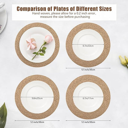 12 Inch Round Woven Placemats Set of 6, Natural Jute Braided Placemats, Boho Farmhouse Place Mats, Heat Resistant, Sound Table Mats for Dining Table, Kitchen, Outdoor, Home Decorations, Wedding