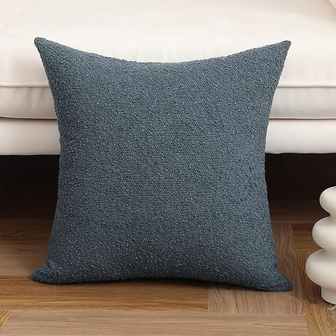 Jeneoo Grey Blue Decorative Square Thick Accent Throw Pillow Covers Fine Textured Boucle Couch Cushion Case for Sofa Decor, Set of 1, 24 x 24 Inch