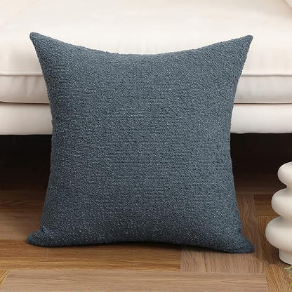 Jeneoo Grey Blue Decorative Square Thick Accent Throw Pillow Covers Fine Textured Boucle Couch Cushion Case for Sofa Decor, Set of 1, 24 x 24 Inch