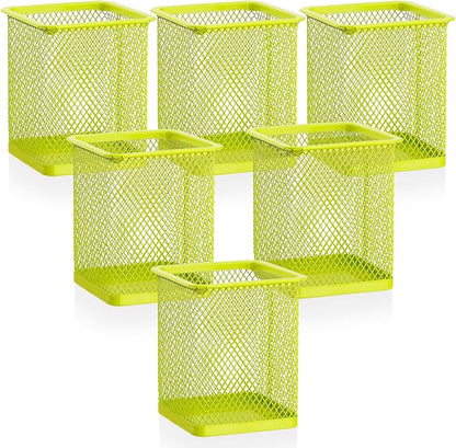 Segarty Pen Cup Holder, 6 Pack Square Light Green Pen Holder for Desk, Cute Mesh Pencil Cups Containers for Marker, Office Supply, School Students, Home, Desktop Accessories Storage Organizer