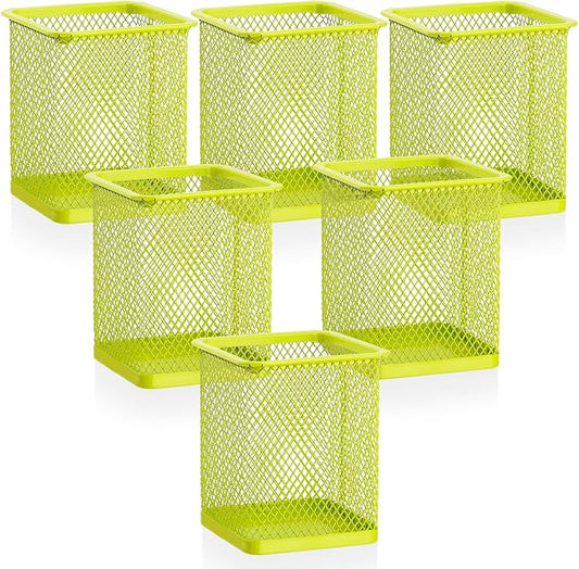 Segarty Pen Cup Holder, 6 Pack Square Light Green Pen Holder for Desk, Cute Mesh Pencil Cups Containers for Marker, Office Supply, School Students, Home, Desktop Accessories Storage Organizer