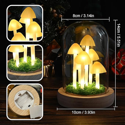 QUELIEN Christmas Mushroom Lamp in Glass Dome,Mushroom Gifts for Women - Warm White LED Night Light for Bedroom Decor,Unique Gifts for Women, Housewarming Birthday Decorations