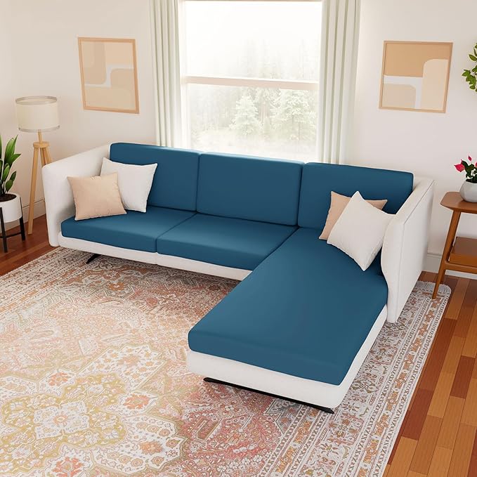 hyha Waterproof Couch Cushion Covers, Stretch Sofa Couch Seat Slipcover for Dog Washable, Non-Slip Waterproof Outdoor Cushion Covers for Patio Furniture Replacement (1 Piece for Small, Deep Teal)