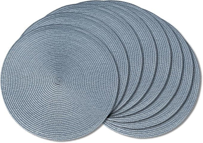AHHFSMEI Round Braided Placemats 15 Inch Round Table Mats for Dining Tables Natural Woven Heat Resistant Place mats Set of 8 (Light Blue,8)