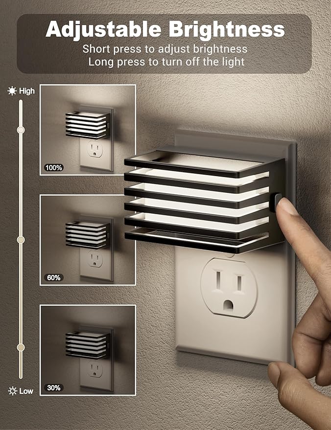 JandCase LED Night Light, [2 Pack] Night Lights Plug into Wall with Dusk to Dawn Sensor, Dimmable Plug in Night Light, Adjustable Brightness, 5000K Daylight White Nightlight for Bathroom Hallway