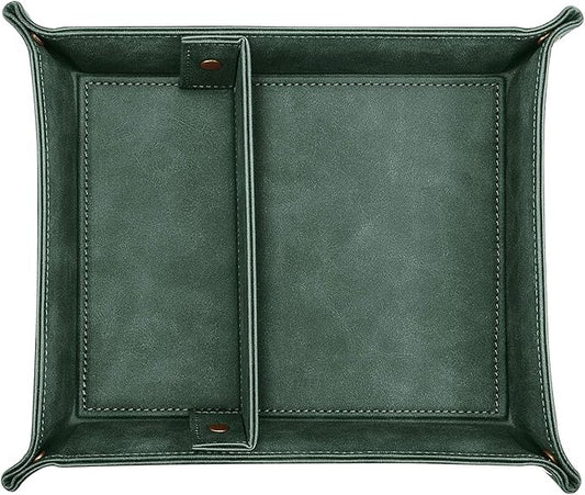 SITHON Valet Tray Desktop Storage Organizer, Removable 2 Compartments Catchall Tray Bedside Vanity Nightstand Caddy Holder Desk Storage Plate, Dark Green