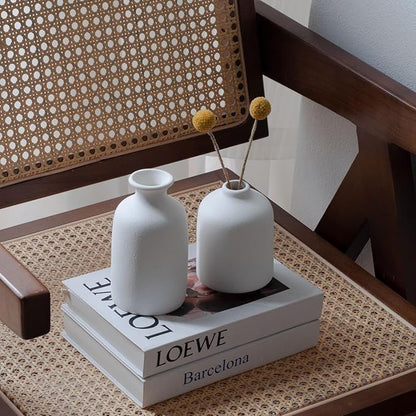 White Ceramic Vase Set of 4, Classic Matte Vases Home Decorations for Table Shelf Office Decor (White)