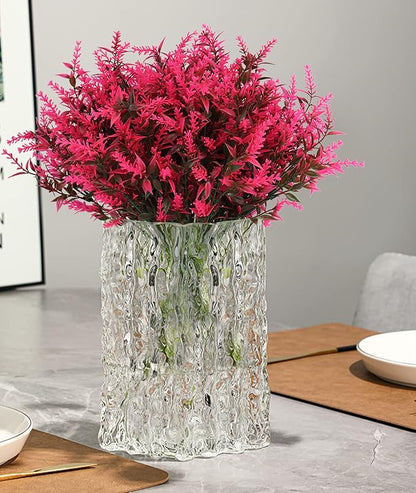 Spring Decoration, Artificial Greenery,Artificial Lavender Flowers Outdoors Fake Shrubs Greenery Plants Indoor UV Resistant Plastic Faux Bouquets for Outdoor Home Garden Porch Decoration(Pink)