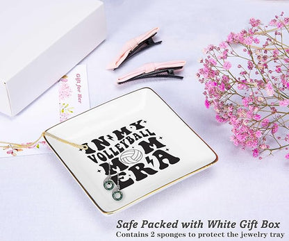 NZY Gifts for Volleyball Coach,in My Volleyball Mom Era,Game Day Presents for Sport Mom,Mother's Day Birthday Christmas Gifts for Mother Mama-Ceramic Jewelry Tray Trinket Holder Ring Dish