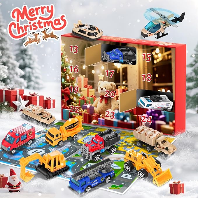 Advent Calendar 2025 Alloy Car Toys for Kids Advent Countdown Calendar Christmas Stocking Stuffer For Boys Girls Gifts 3 age+
