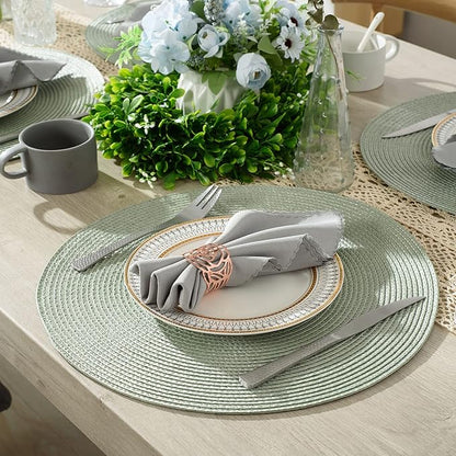 AHHFSMEI Round Braided Placemats 15 Inch Round Table Mats for Dining Tables Natural Woven Heat Resistant Place mats Set of 4 (Sage Green,4)