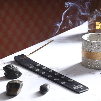 Bless-International Traditional-Handmade-Burner Wooden-Incense-Stick-Holder Ash-Catcher-Stand for-Aromatherapy-Meditation-Yoga (Black Strength) 10 Inches, Pack of 2