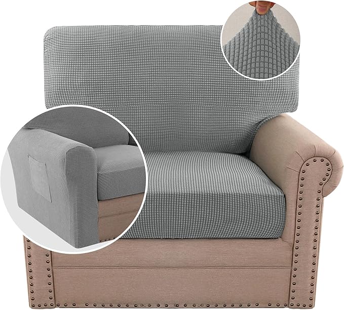 H.VERSAILTEX Multi-Pieces Chair Covers Stretch Couch Covers Form Fitted Seat and Back Cushions Covers (1 Seat Cover Plus 1 Back Cusion Cover, Bonus 2 Armrest Covers), Dove