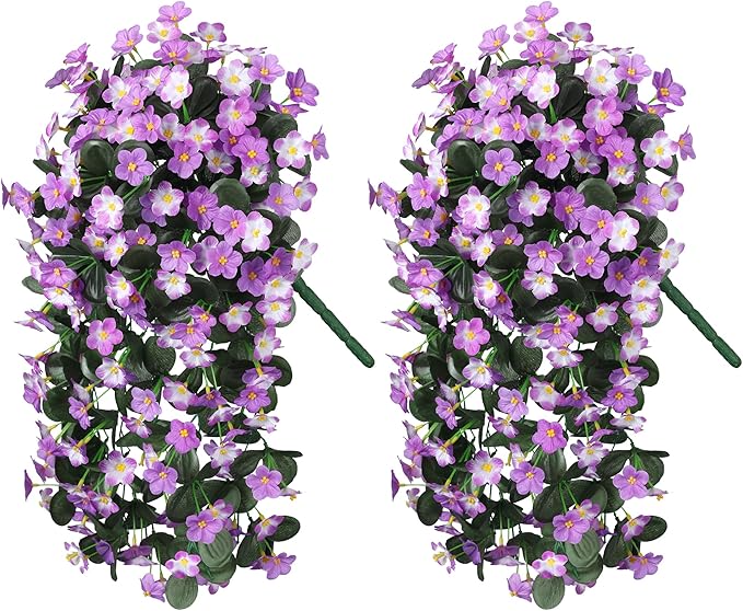 HyeFlora 2PCS Artificial Hanging Flowers for Outdoors, Faux Daisy Plants Fake Silk Orchid Long Stems UV Resistant Mums for Home Garden Wall Party Indoor Outdoor Decor(Light Fuchsia and Fuchsia)