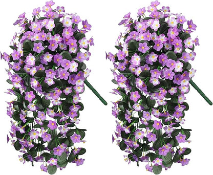HyeFlora 2PCS Artificial Hanging Flowers for Outdoors, Faux Daisy Plants Fake Silk Orchid Long Stems UV Resistant Mums for Home Garden Wall Party Indoor Outdoor Decor(Light Fuchsia and Fuchsia)