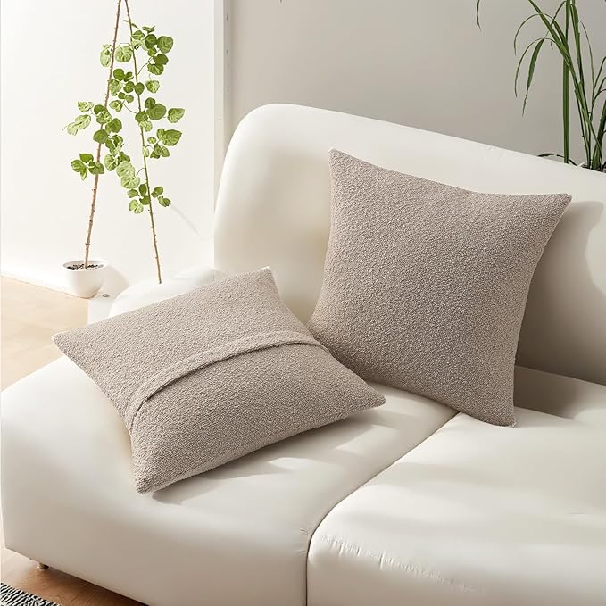 HAUSSY Set of 2 26x26 Decorative Throw Pillow Covers, Soft Cozy Euro Pillow Shams Textured Boucle, Home Decor for Couch Bed Living Room, Oatmeal