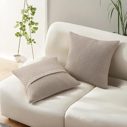 HAUSSY Set of 2 16x16 Decorative Throw Pillow Covers, Soft Cozy Textured Boucle Couch Cases, Home Decor for Couch Bed Living Room, Oatmeal