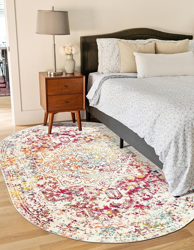 Rugs.com Arlington Collection Rug – 4x6 Oval Light Multi Medium-Pile Rug Perfect for Living Rooms, Large Dining Rooms, Open Floorplans