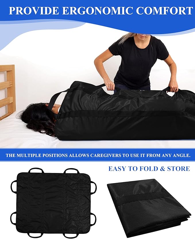 SPRING SEAON Patient Positioning Bed Pad with Handles – Transfer & Slide Sheet for Elderly Care, Waterproof Washable Draw Sheet for Hospital or Home Use, 46.5" x 38.5", 450 LBS Support,Black