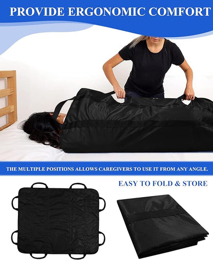 SPRING SEAON Patient Positioning Bed Pad with Handles – Transfer & Slide Sheet for Elderly Care, Waterproof Washable Draw Sheet for Hospital or Home Use, 46.5" x 38.5", 450 LBS Support,Black