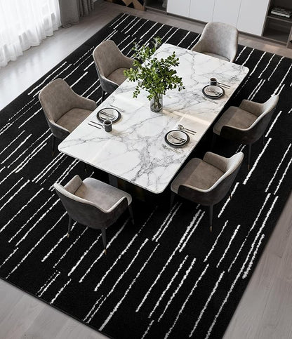 YIHOUSE 8x10 Abstract Line Area Rug, Modern Washable Stain Resistant Rugs Non Slip, Soft Indoor Large Floor Carpet for Living Room, Bedroom,Dining Room, Black and White